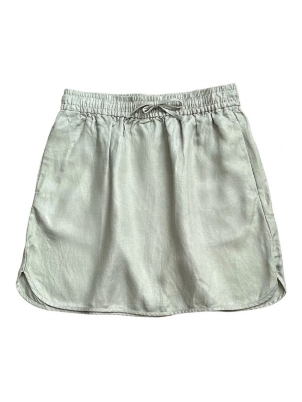 Madewell Women's Small Green Linen Blend Mini Skirt  Elastic Waist & Side Slits